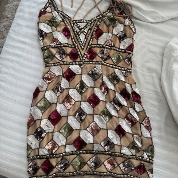 ASOS DESIGN strappy mini dress with tile embellishment - Picture 6 of 11